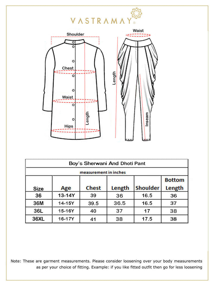 VASTRAMAY Boys Beige And Coffee jacquard Sherwani Set