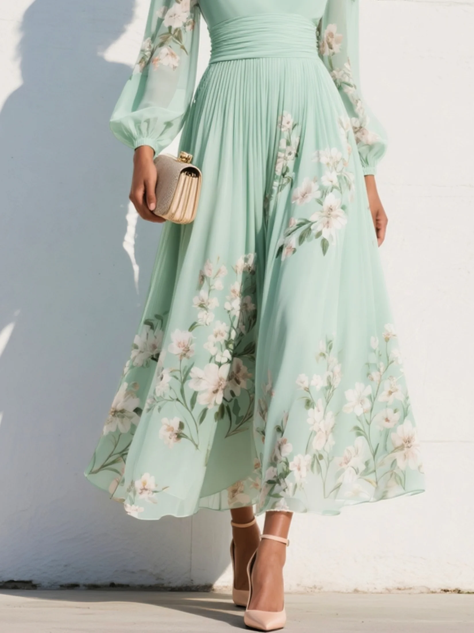 Suzanne | Elegant Floral Pleated Maxi Dress by Qivii