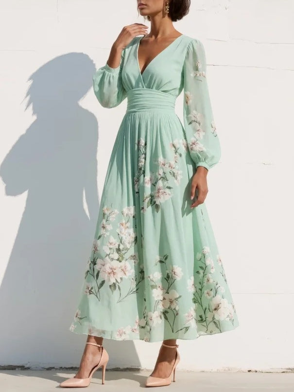 Suzanne | Elegant Floral Pleated Maxi Dress by Qivii