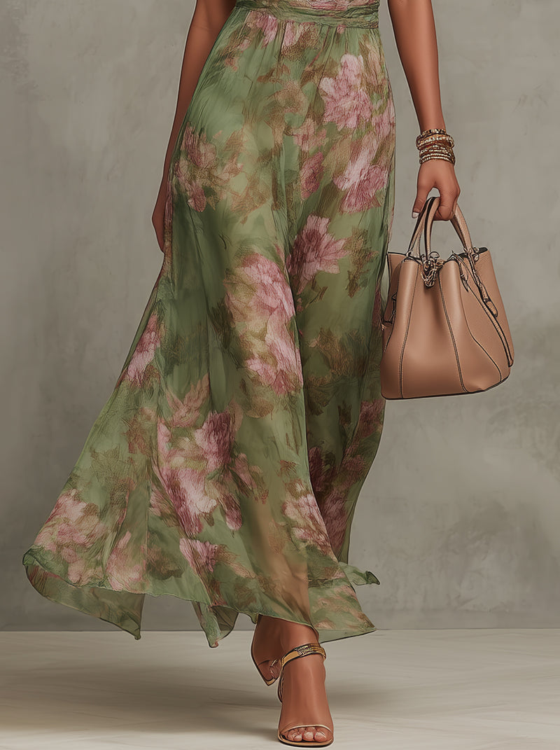 Serena | Elegant Floral Chiffon Halter Maxi Dress by Qivii