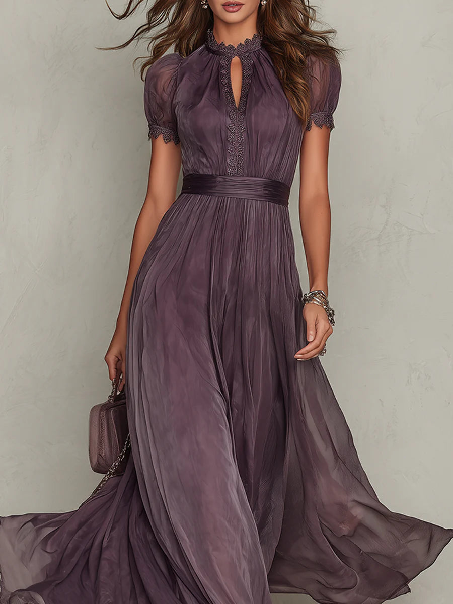 Flavia | Elegant Purple Chiffon Keyhole Maxi Dress by Qivii