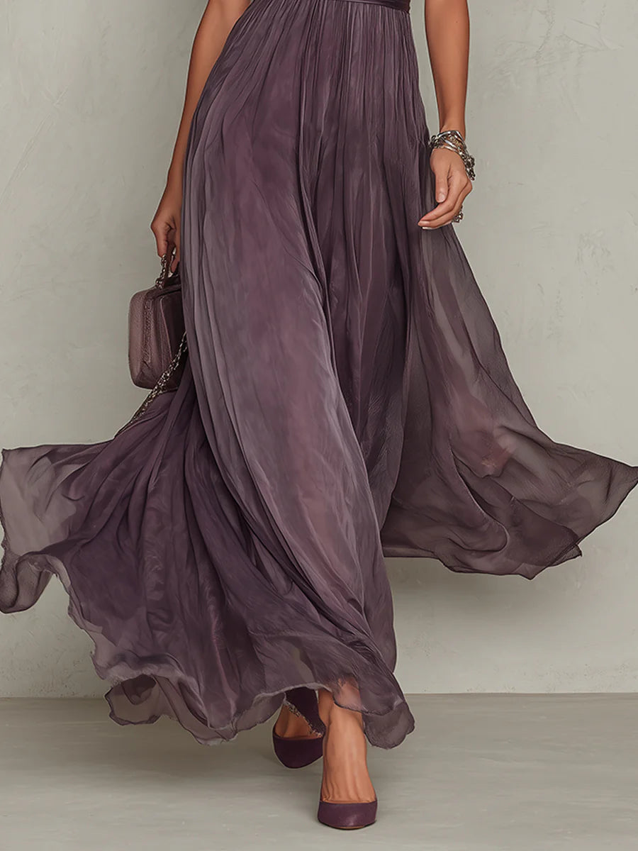 Flavia | Elegant Purple Chiffon Keyhole Maxi Dress by Qivii