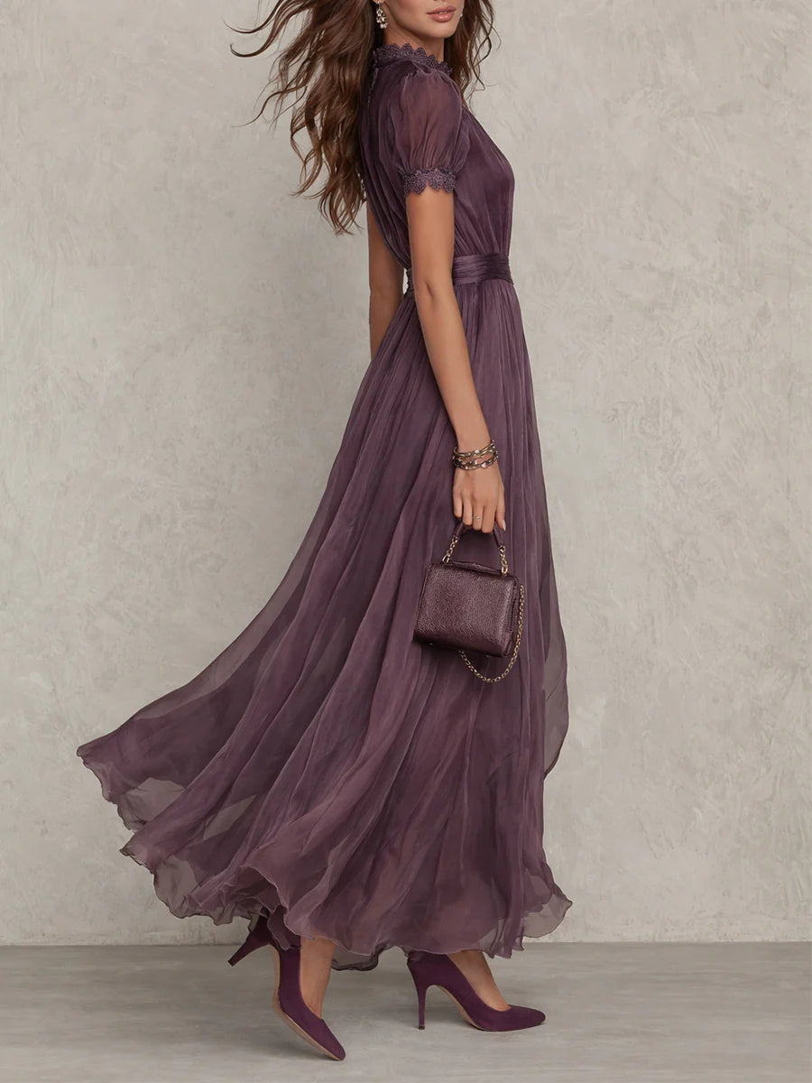 Flavia | Elegant Purple Chiffon Keyhole Maxi Dress by Qivii
