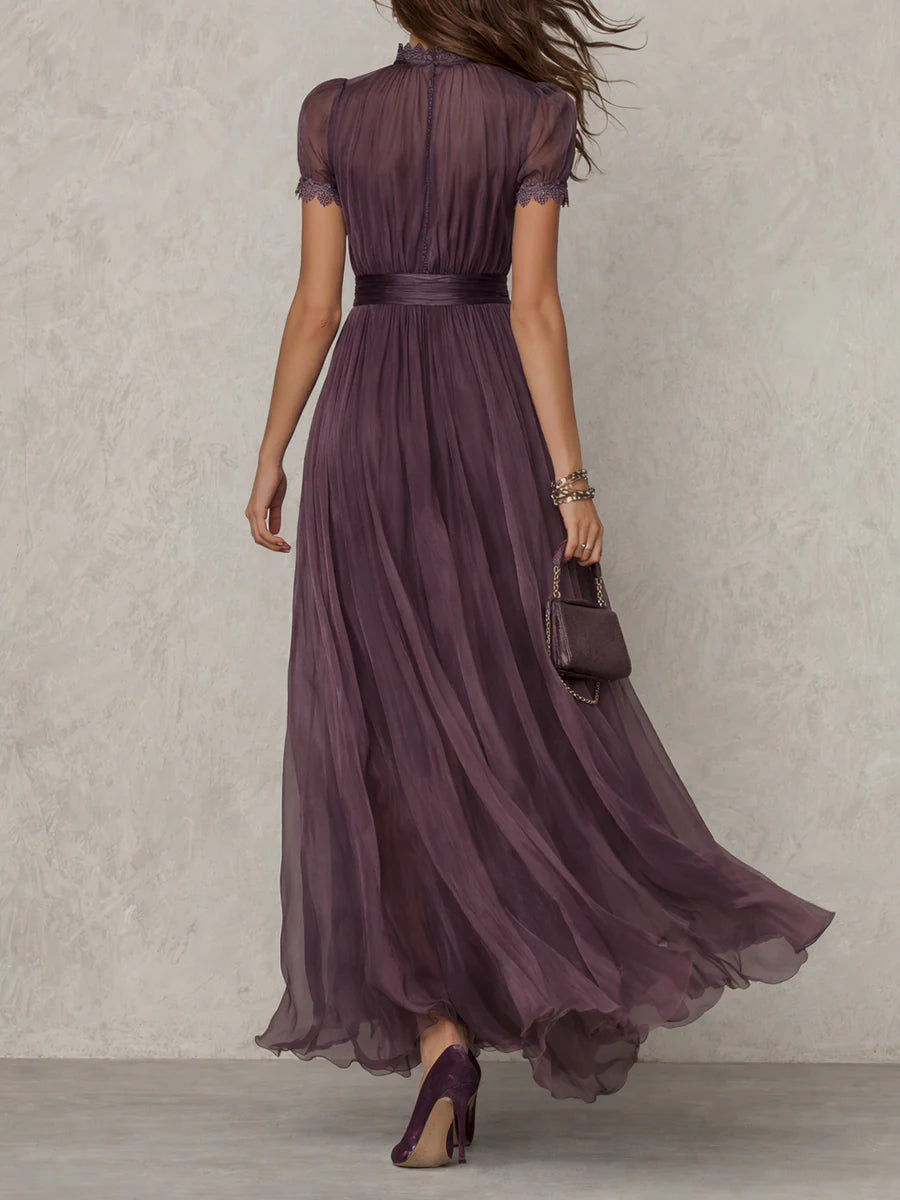 Flavia | Elegant Purple Chiffon Keyhole Maxi Dress by Qivii
