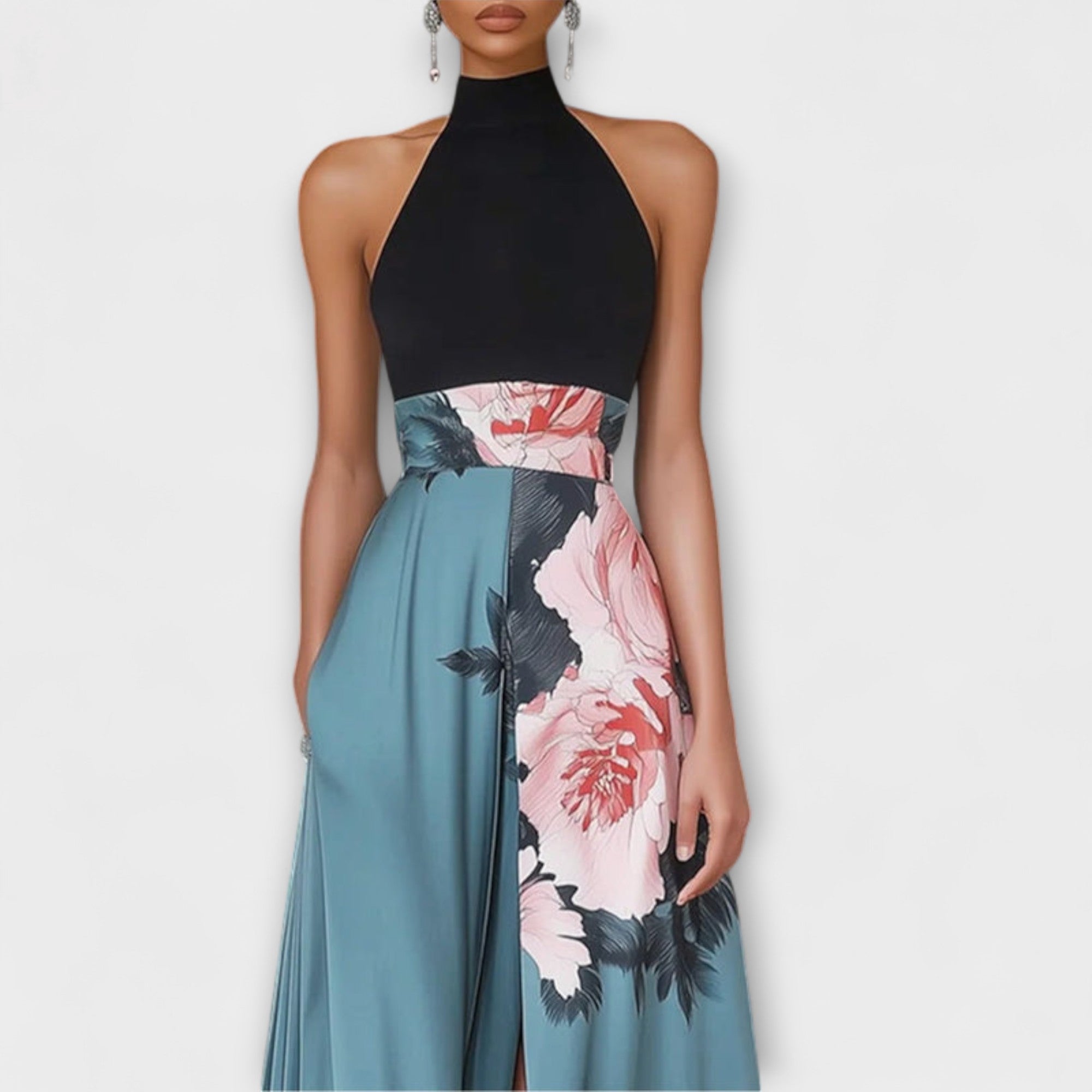 Natalie - Maxi A-lijn Jurk met Bloemenprint  - By Qivii