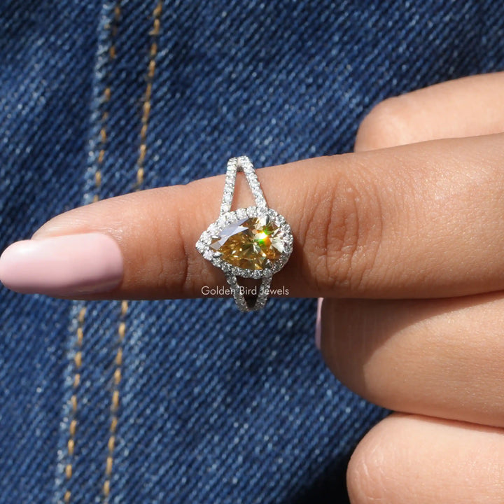 Yellow Pear Moissanite Halo Engagement Ring