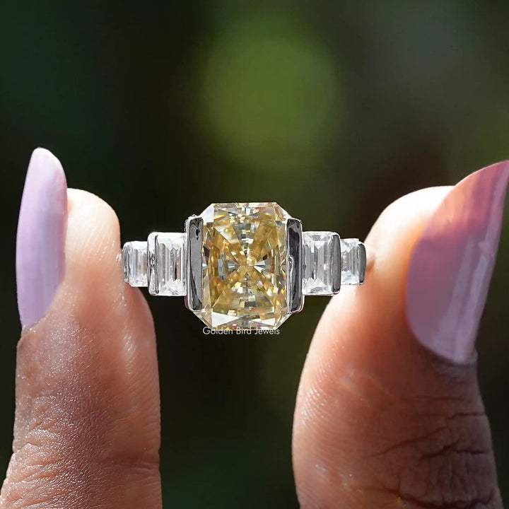 Yellow Radiant Cut Moissanite Half Bezel Ring