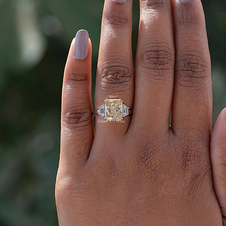 Three Stone Yellow Radiant Moissanite Engagement Ring