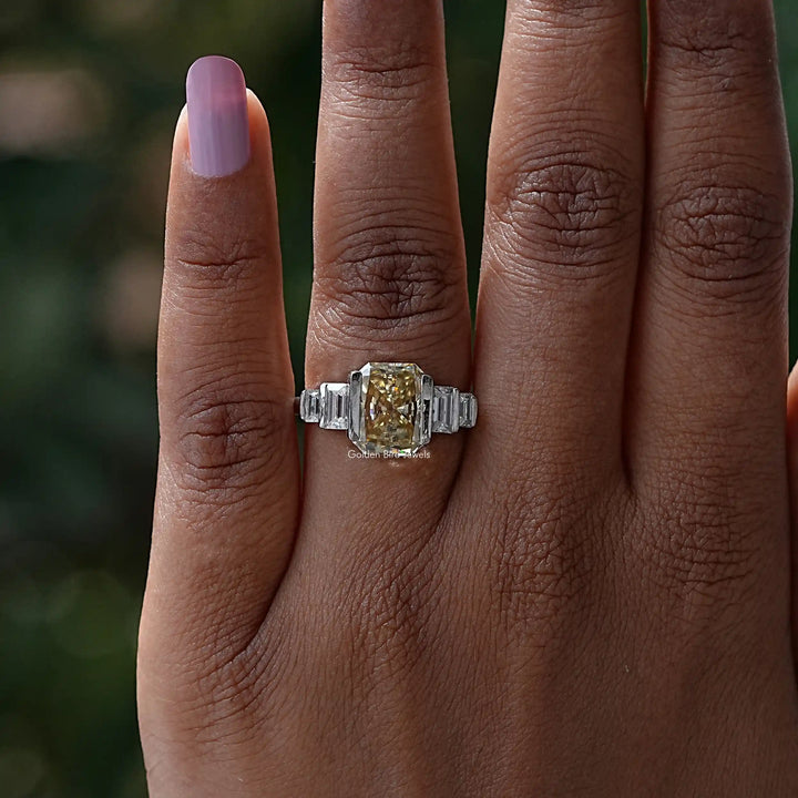 Yellow Radiant Cut Moissanite Half Bezel Ring