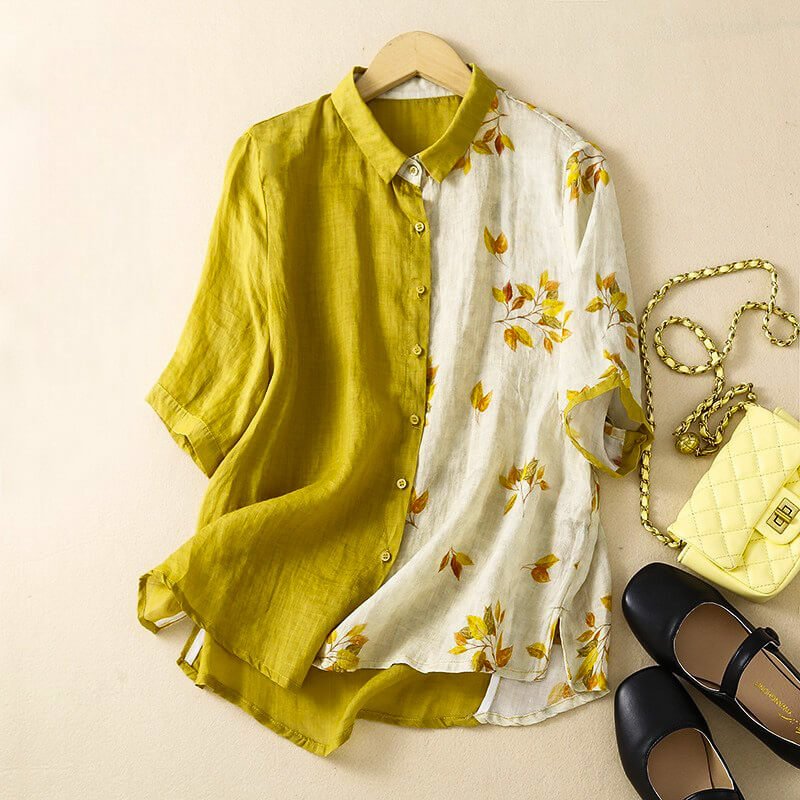 Lila Two-Tone Linen Blouse  - By Qivii