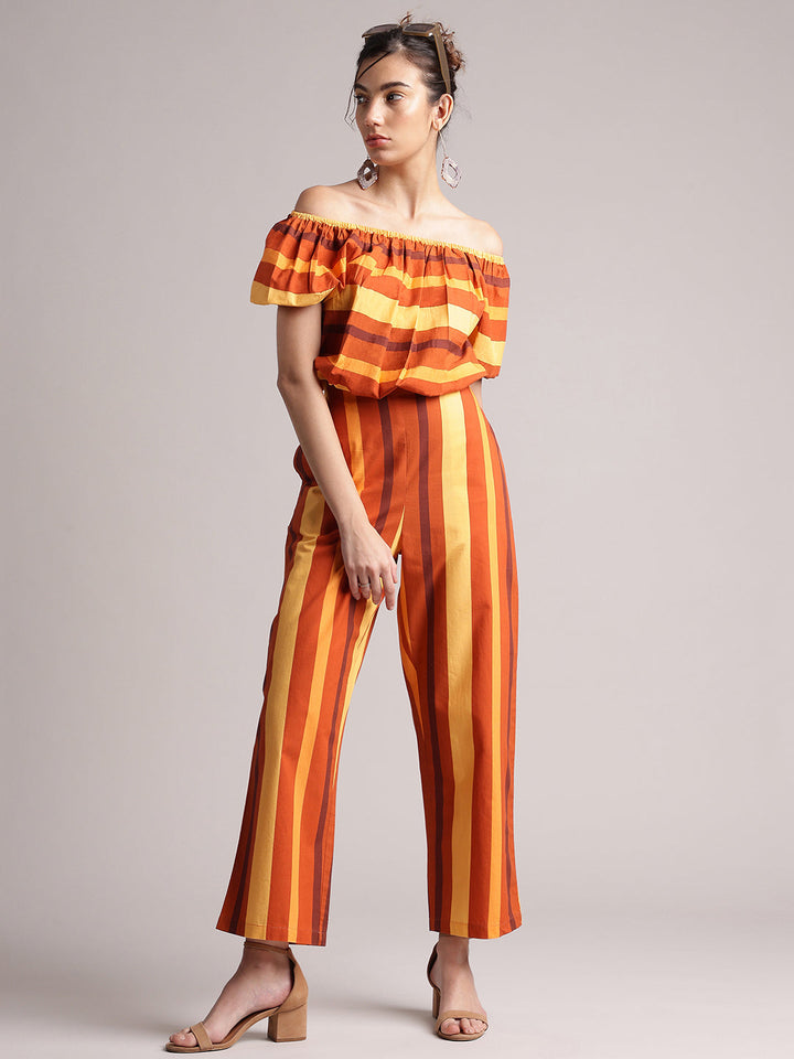 Brown Poplin Striped Regular Co-Ord Set  - By Janasya