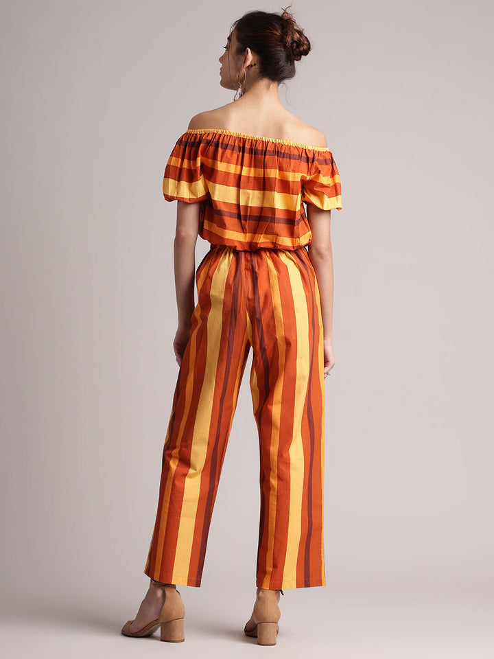 Brown Poplin Striped Regular Co-Ord Set  - By Janasya