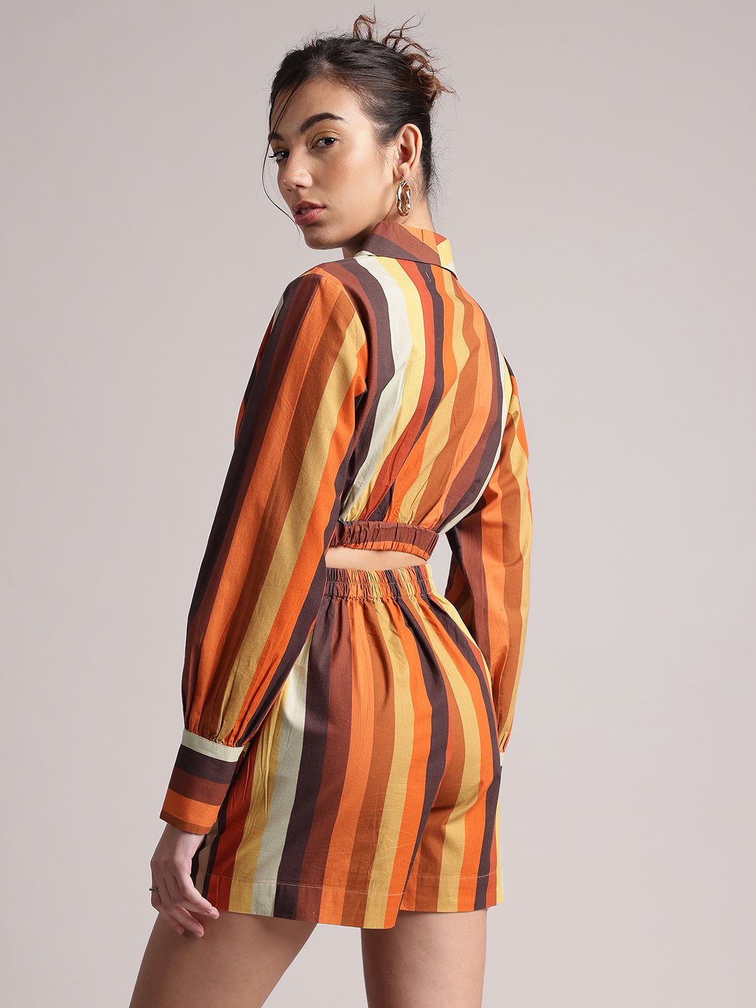 Multicolour Cotton Striped Wrap Co-Ord Set  - By Janasya