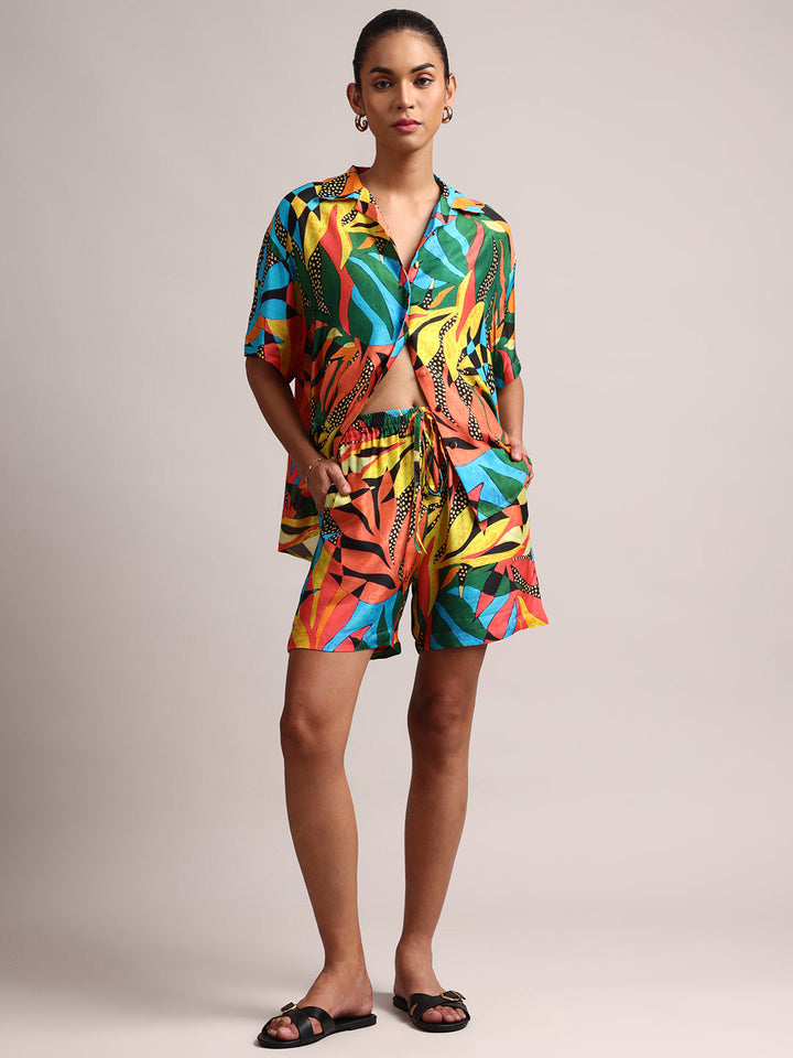 Multicoloured Muslin Tropical Shirt Styles Co-ords Set  - By Janasya