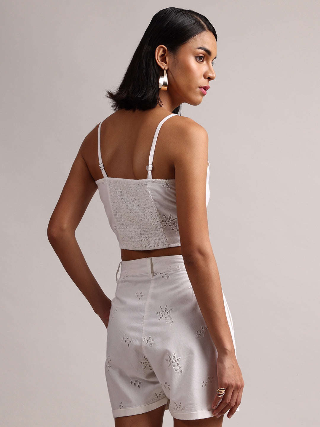 White Cotton Schiffli Regular Co-Ord Set  - By Janasya