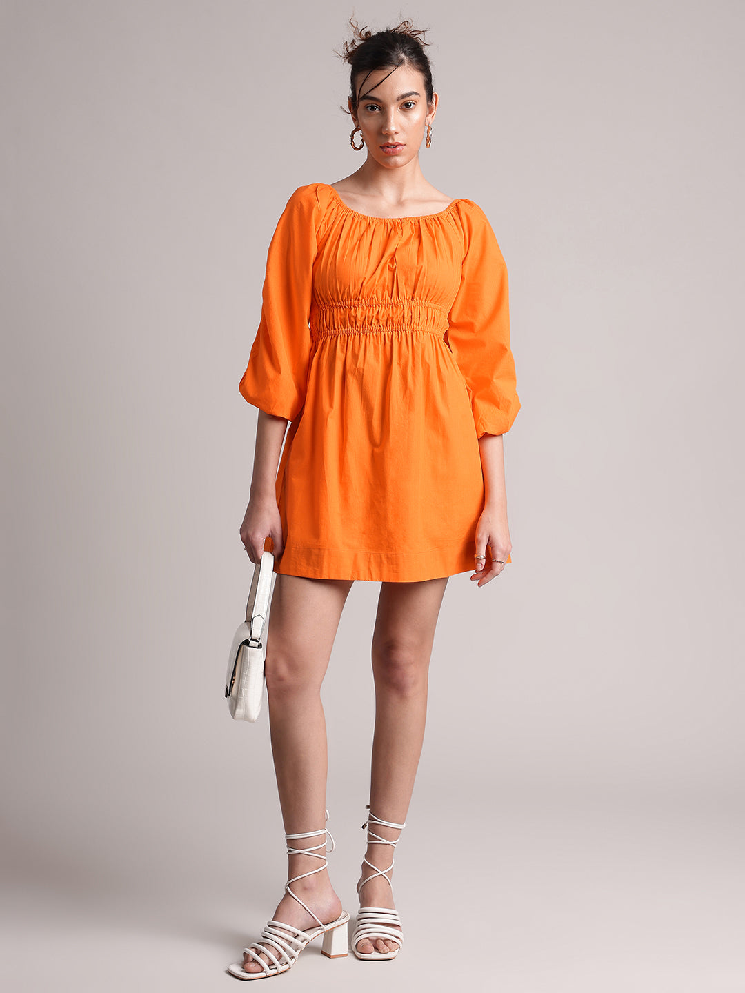 Orange Poplin Solid Fit & Flare Dress  - By Janasya