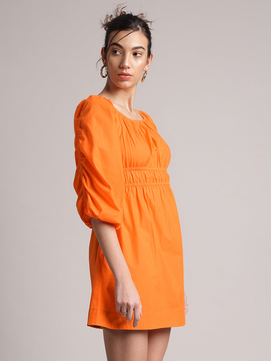 Orange Poplin Solid Fit & Flare Dress  - By Janasya