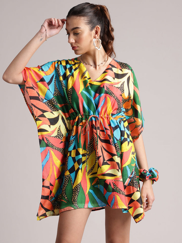 Multicolor Muslin Tropical Kaftan Dress  - By Janasya