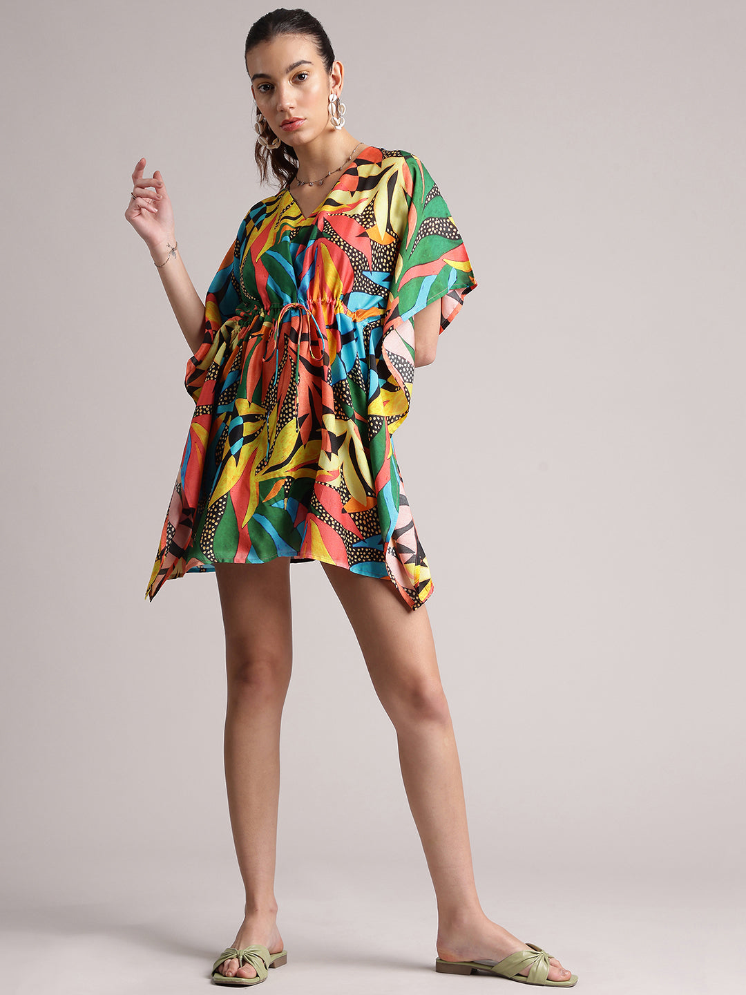 Multicolor Muslin Tropical Kaftan Dress  - By Janasya