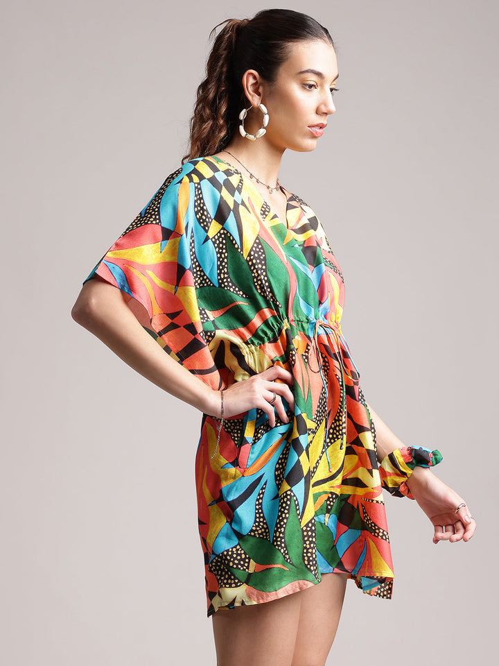 Multicolor Muslin Tropical Kaftan Dress  - By Janasya