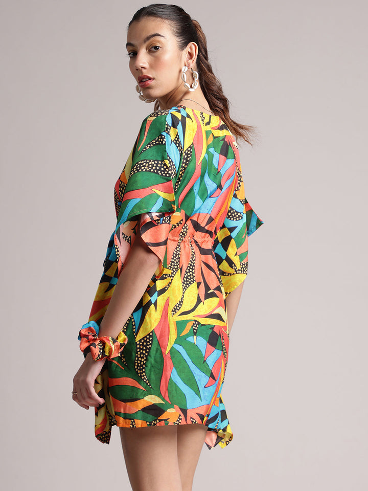 Multicolor Muslin Tropical Kaftan Dress  - By Janasya