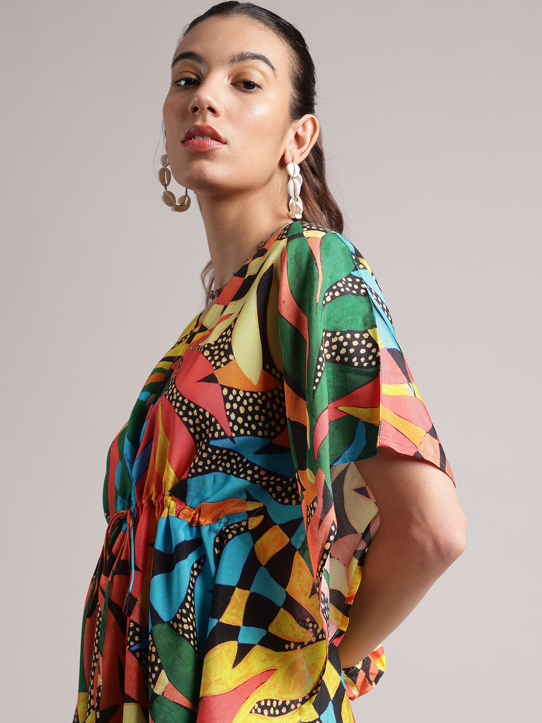 Multicolor Muslin Tropical Kaftan Dress  - By Janasya