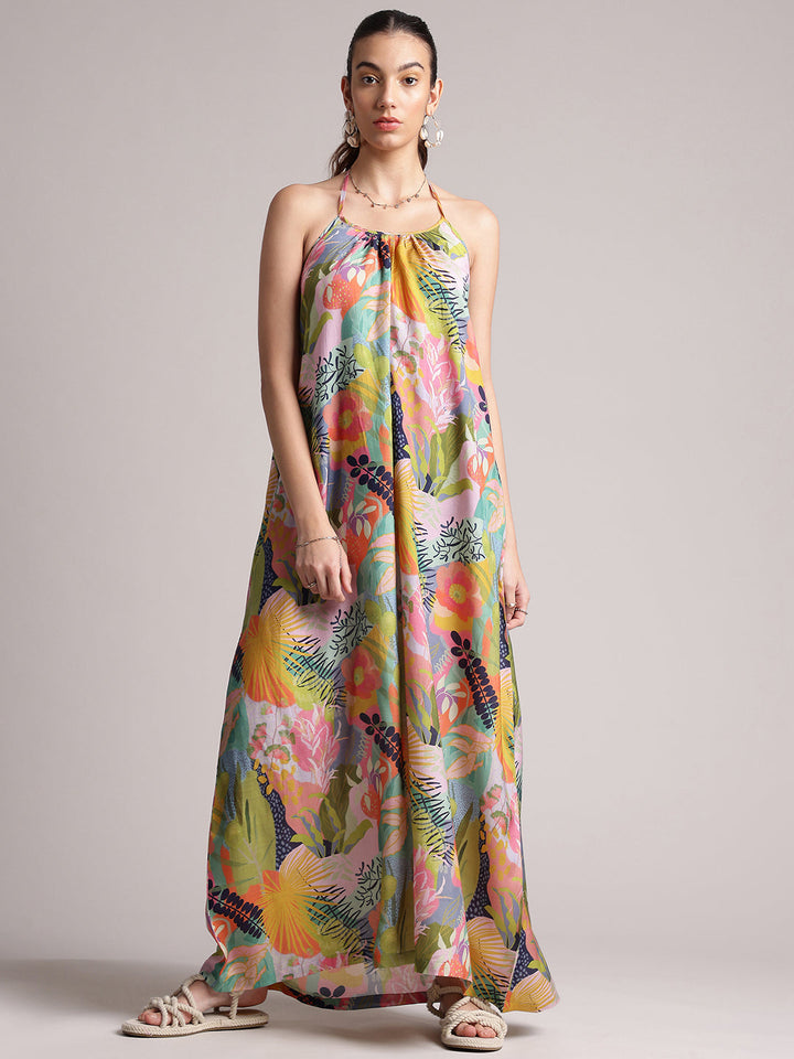 Multicolor Muslin Tropical Maxi Dress  - By Janasya