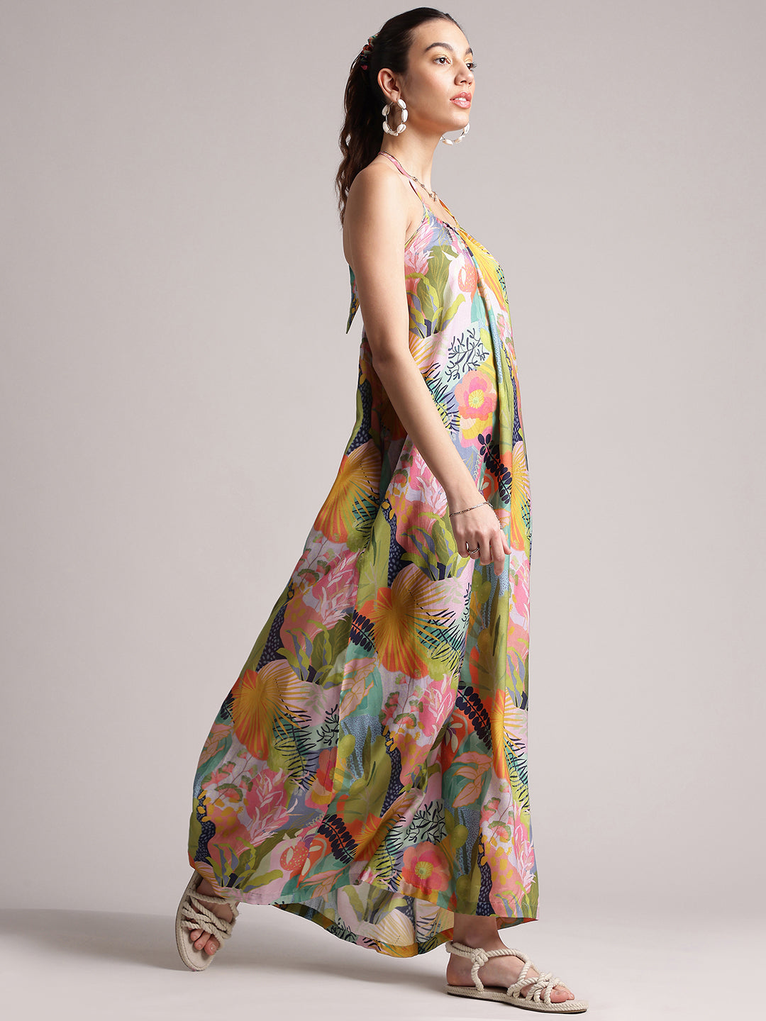 Multicolor Muslin Tropical Maxi Dress  - By Janasya