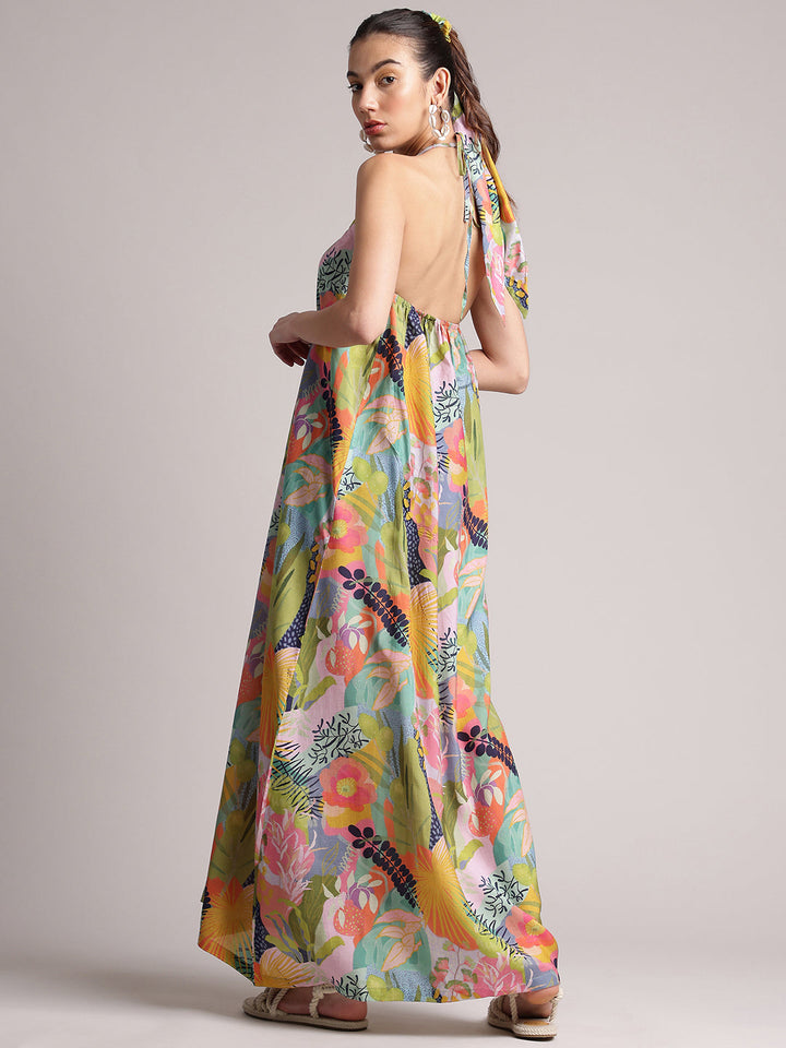 Multicolor Muslin Tropical Maxi Dress  - By Janasya