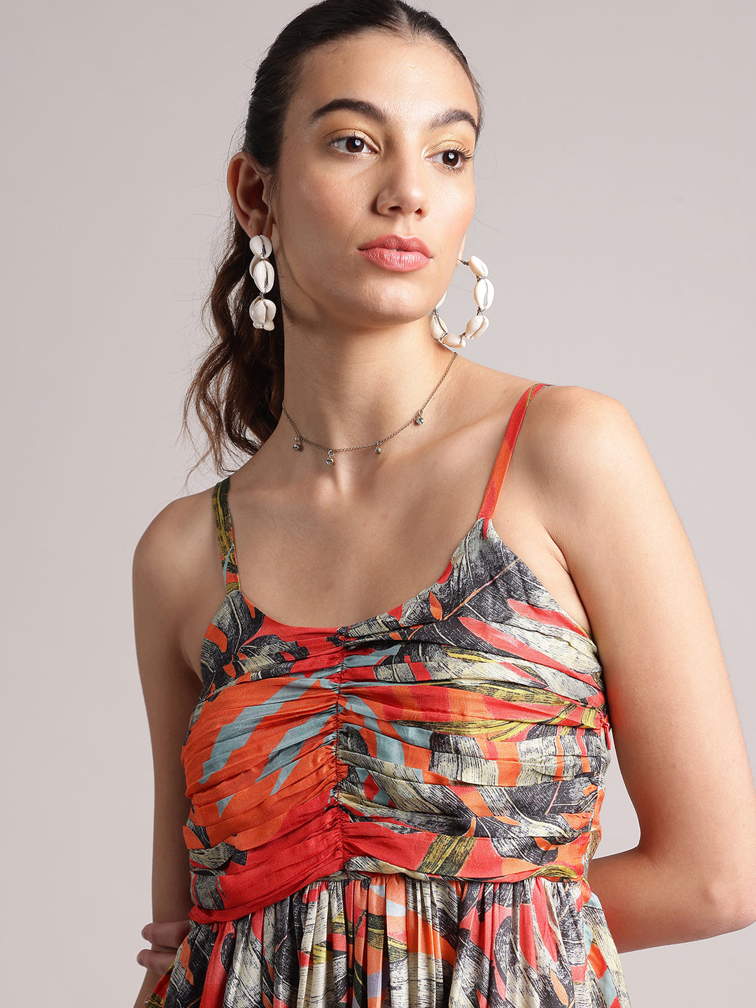 Orange Muslin Tropical Fit & Flare Dress  - By Janasya