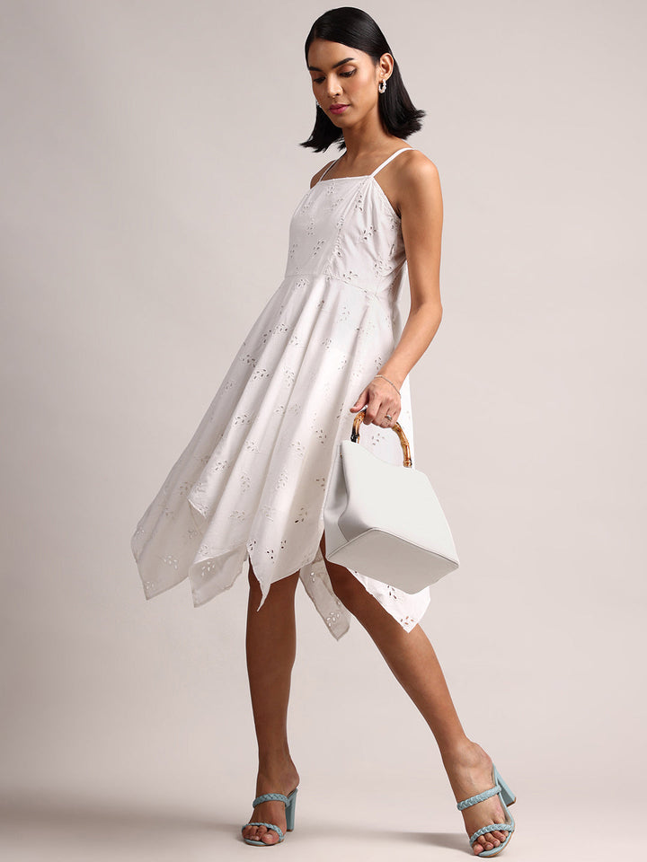 White Cotton Schiffli Handkerchief Dress  - By Janasya