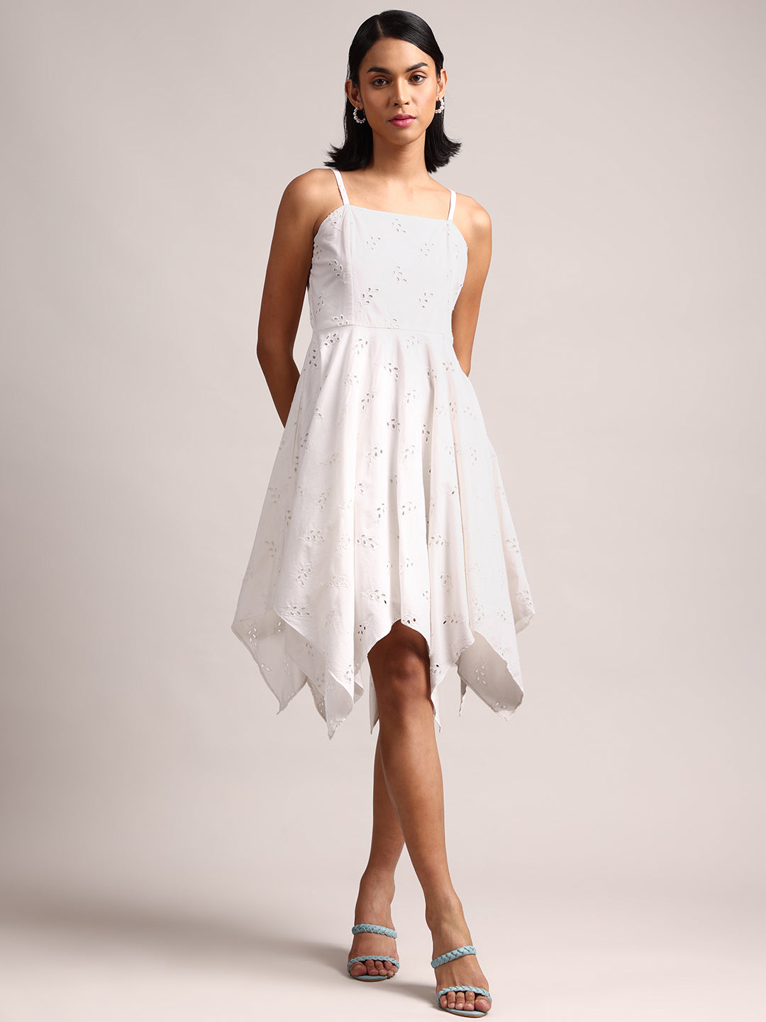 White Cotton Schiffli Handkerchief Dress  - By Janasya