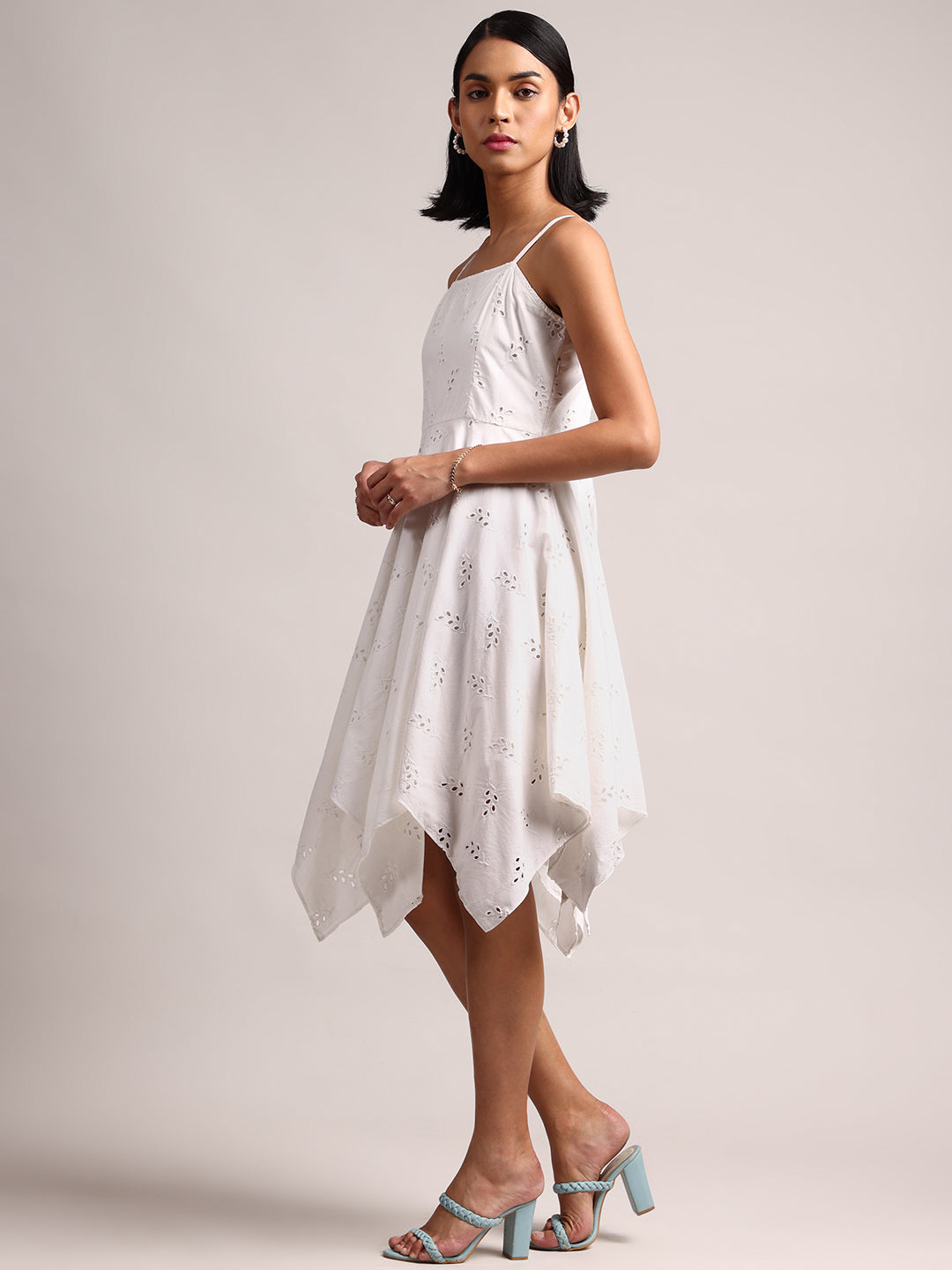 White Cotton Schiffli Handkerchief Dress  - By Janasya