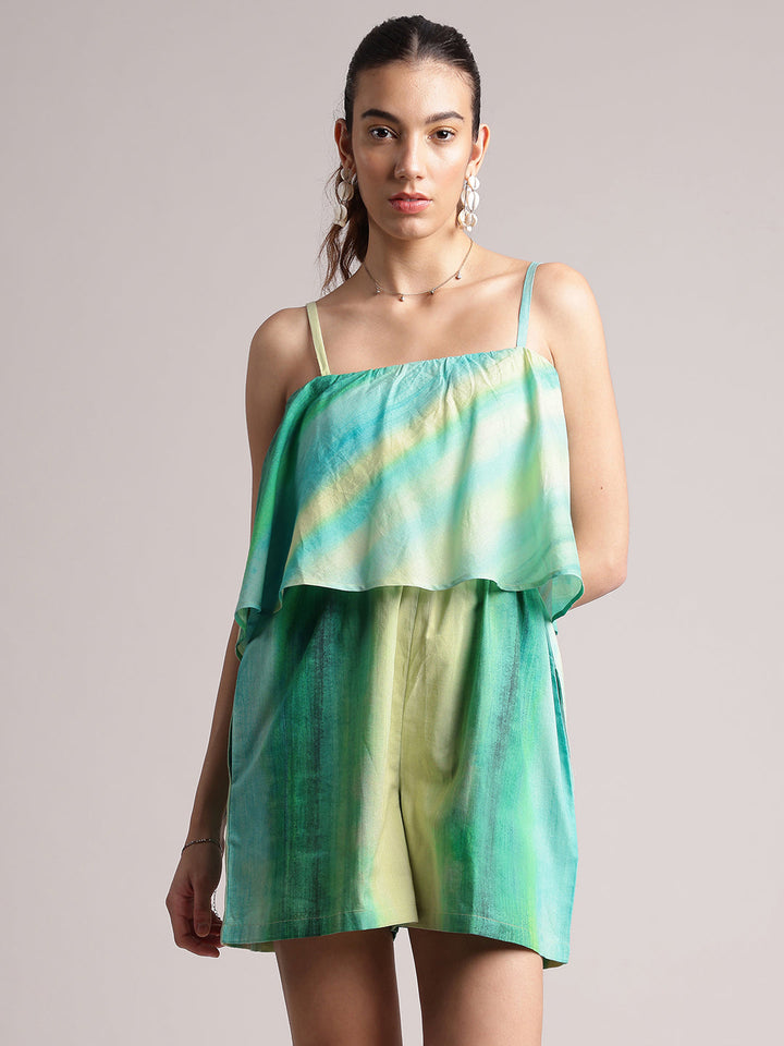 Multicolor Cotton Abstract Layered Jumpsuit  - By Janasya