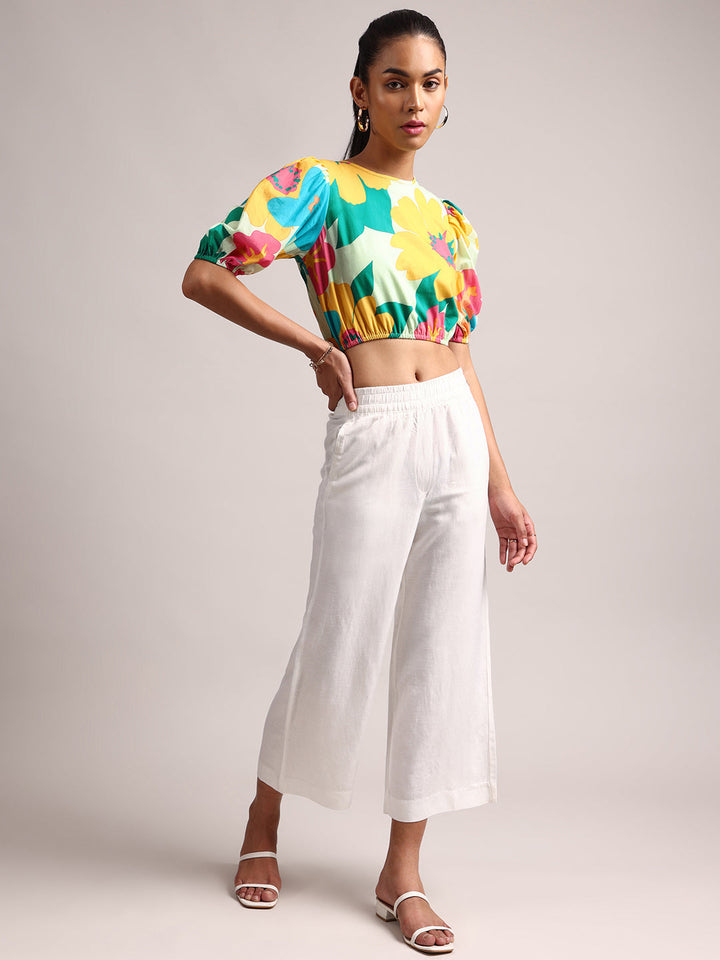 Multicolor Cotton Floral Print Crop Top  - By Janasya