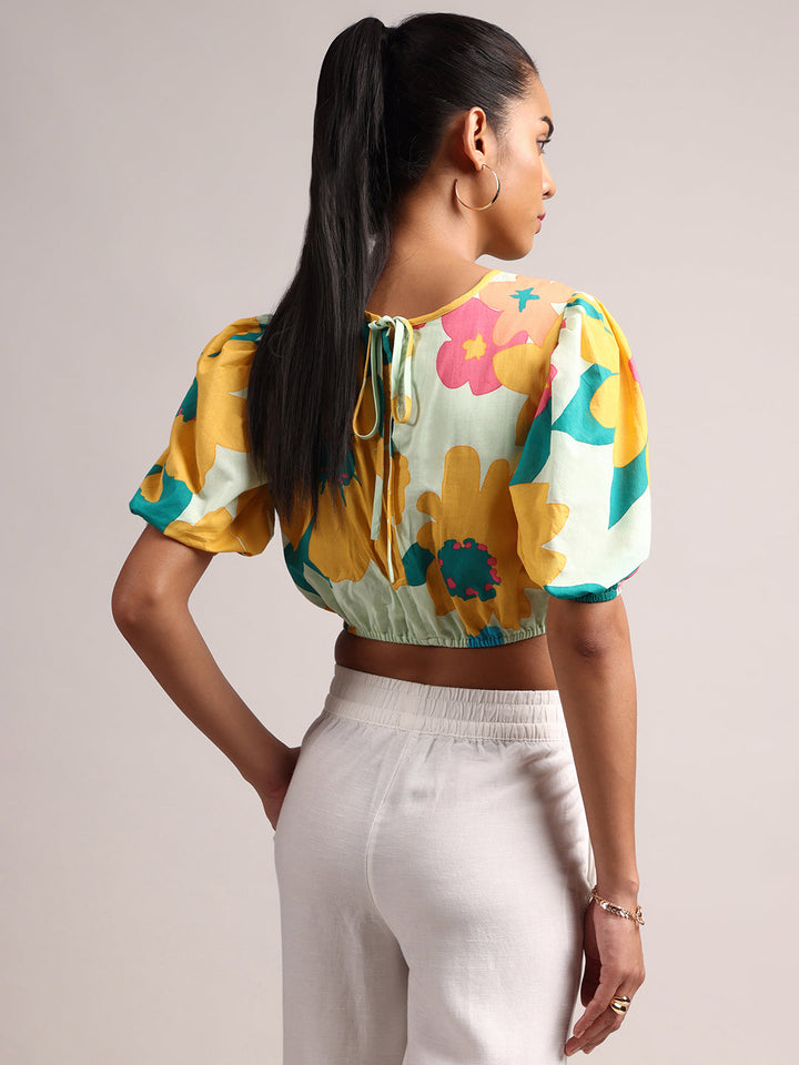 Multicolor Cotton Floral Print Crop Top  - By Janasya