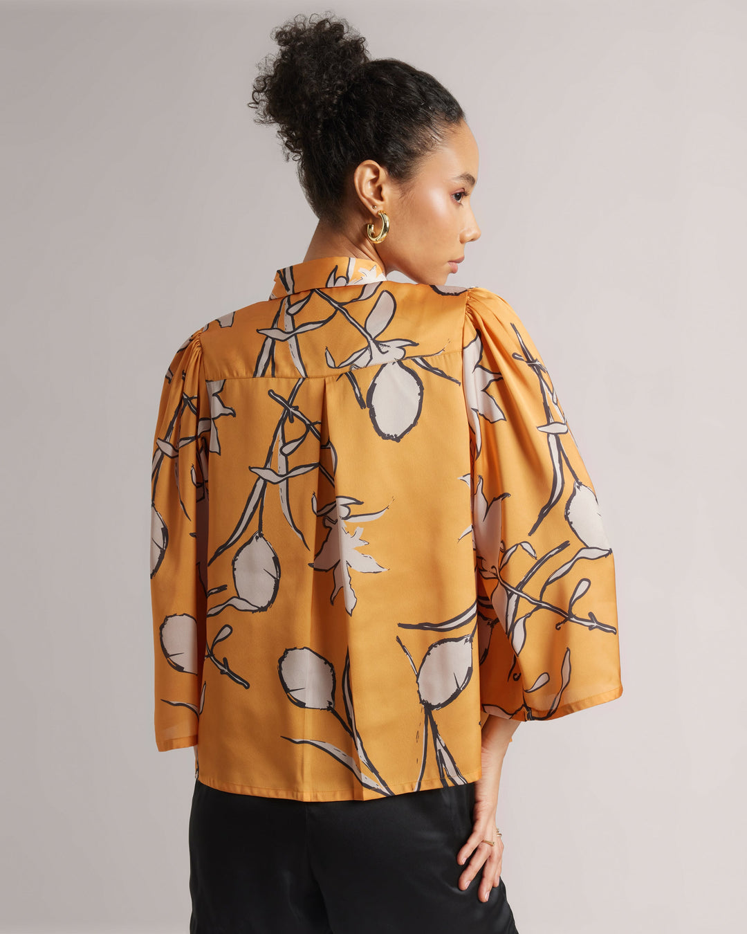 Amber Yellow Abstract Print Satin Shirt  - By Janasya