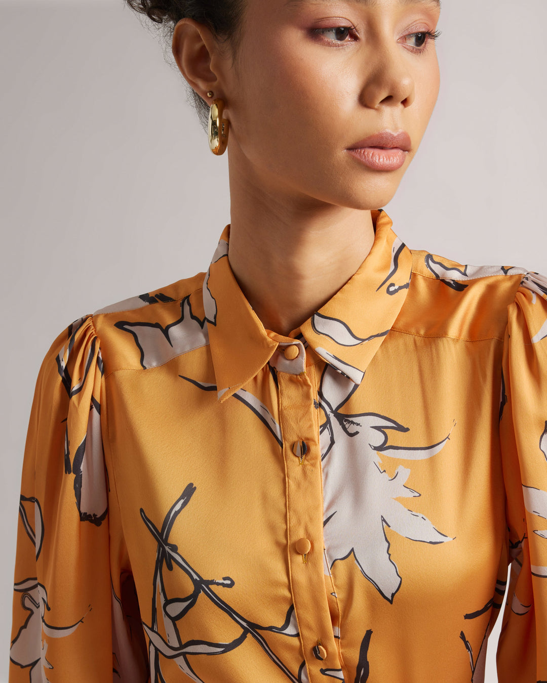 Amber Yellow Abstract Print Satin Shirt  - By Janasya