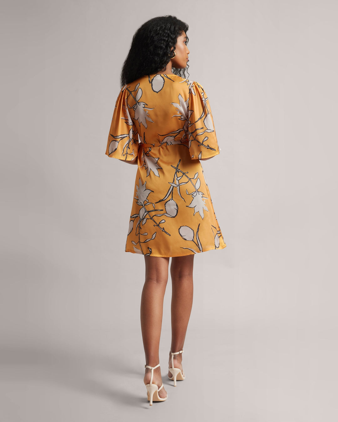 Amber Yellow Abstract Print Wrap Tie-Up Dress  - By Janasya