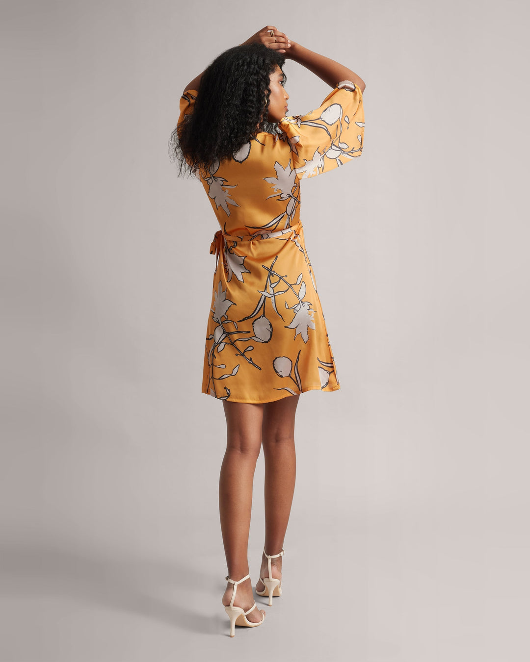 Amber Yellow Abstract Print Wrap Tie-Up Dress  - By Janasya