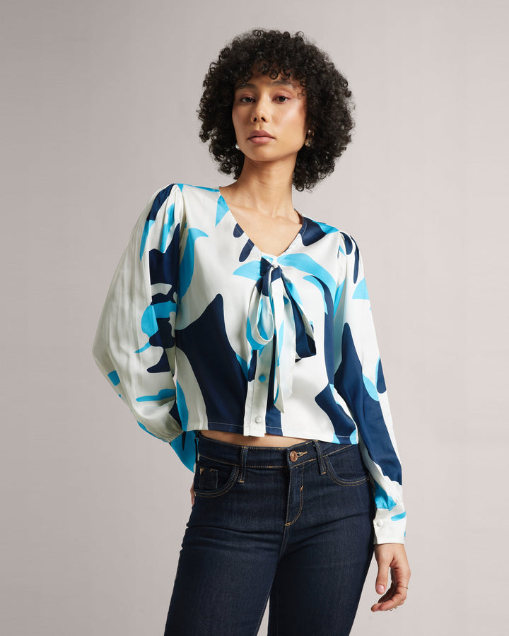 Multicolour Blue Crop Shirt  - By Janasya