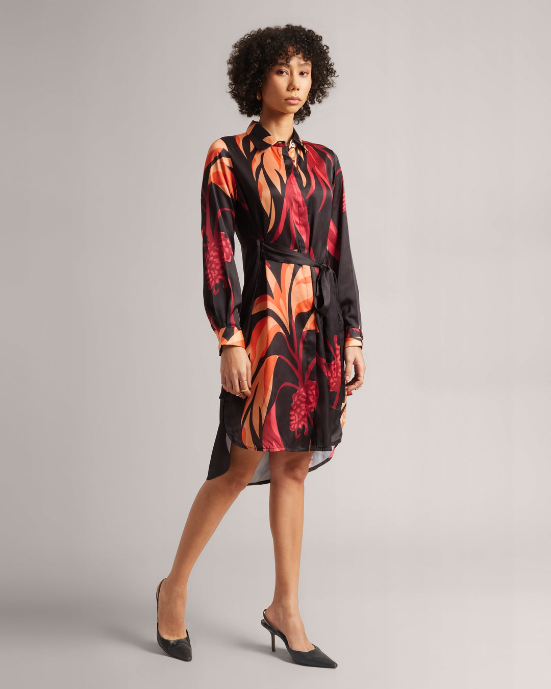 Black Tie Abstract High-Low Shirt Dress  - By Janasya