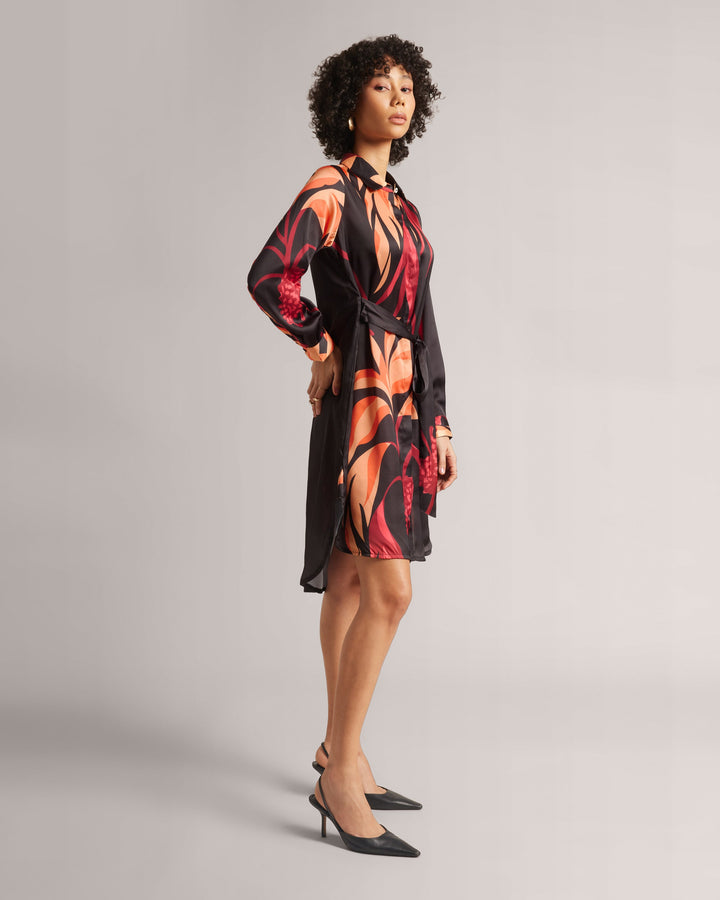 Black Tie Abstract High-Low Shirt Dress  - By Janasya