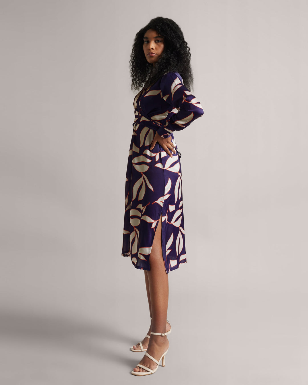 Purple Floral Drape Back Tie-Up Dress With Side Slit  - By Janasya