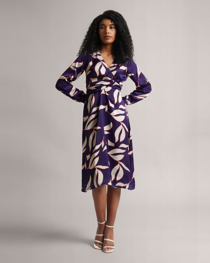 Purple Floral Drape Back Tie-Up Dress With Side Slit  - By Janasya