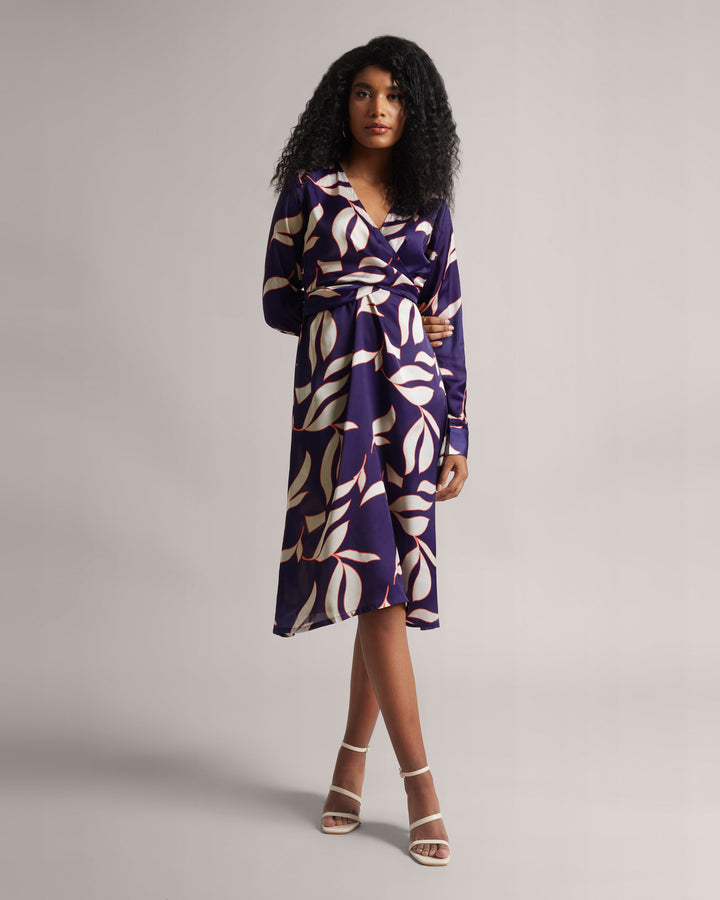 Purple Floral Drape Back Tie-Up Dress With Side Slit  - By Janasya