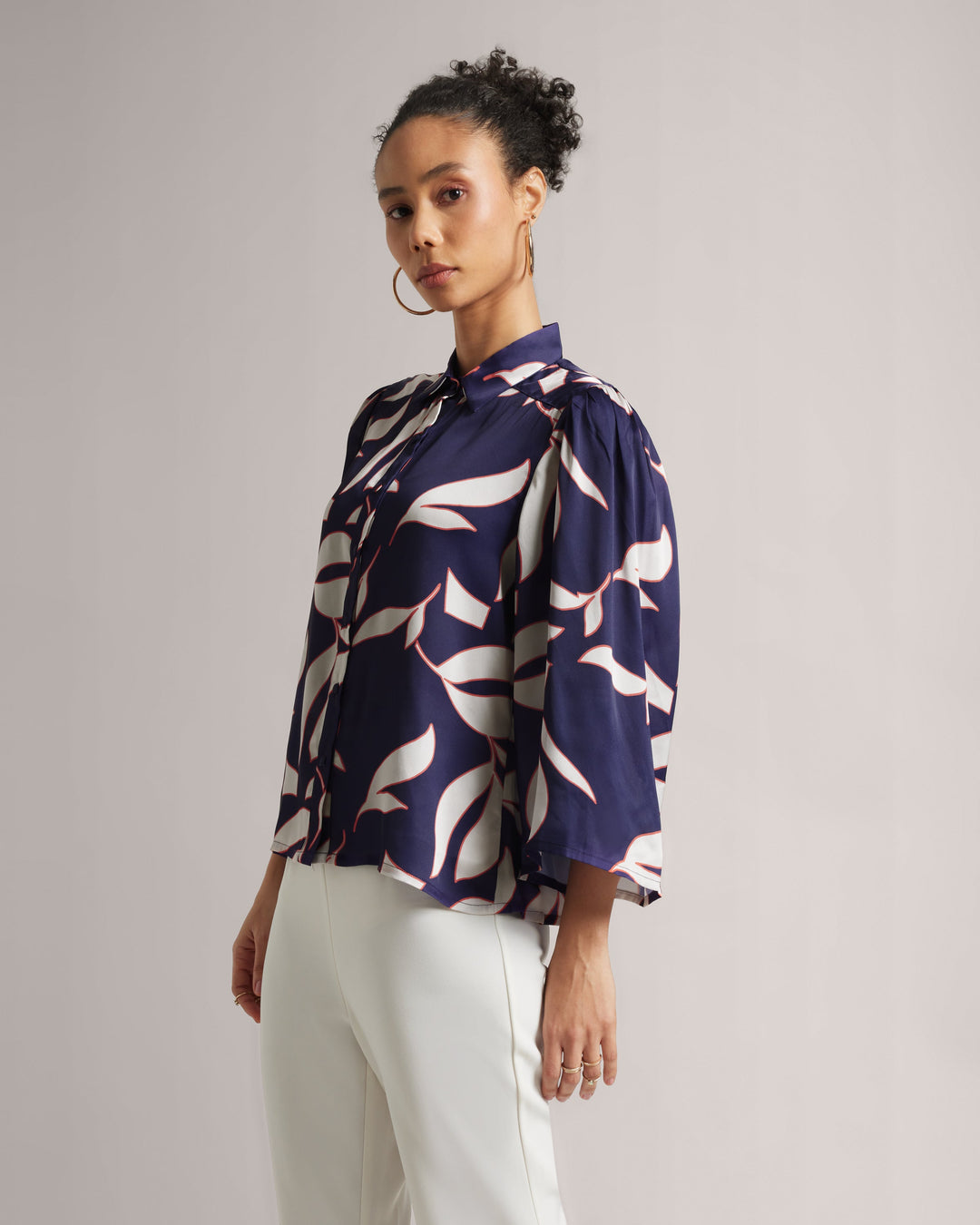 Purple Floral Bell-Sleeved Shirt  - By Janasya