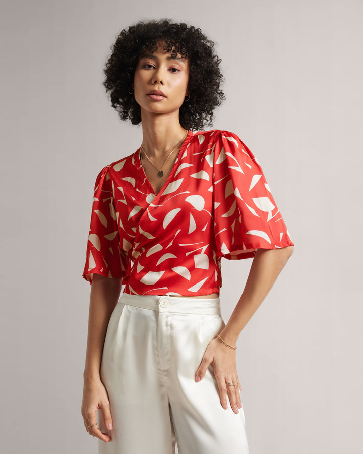 Fiery Red Tie-Up Wrap Top  - By Janasya