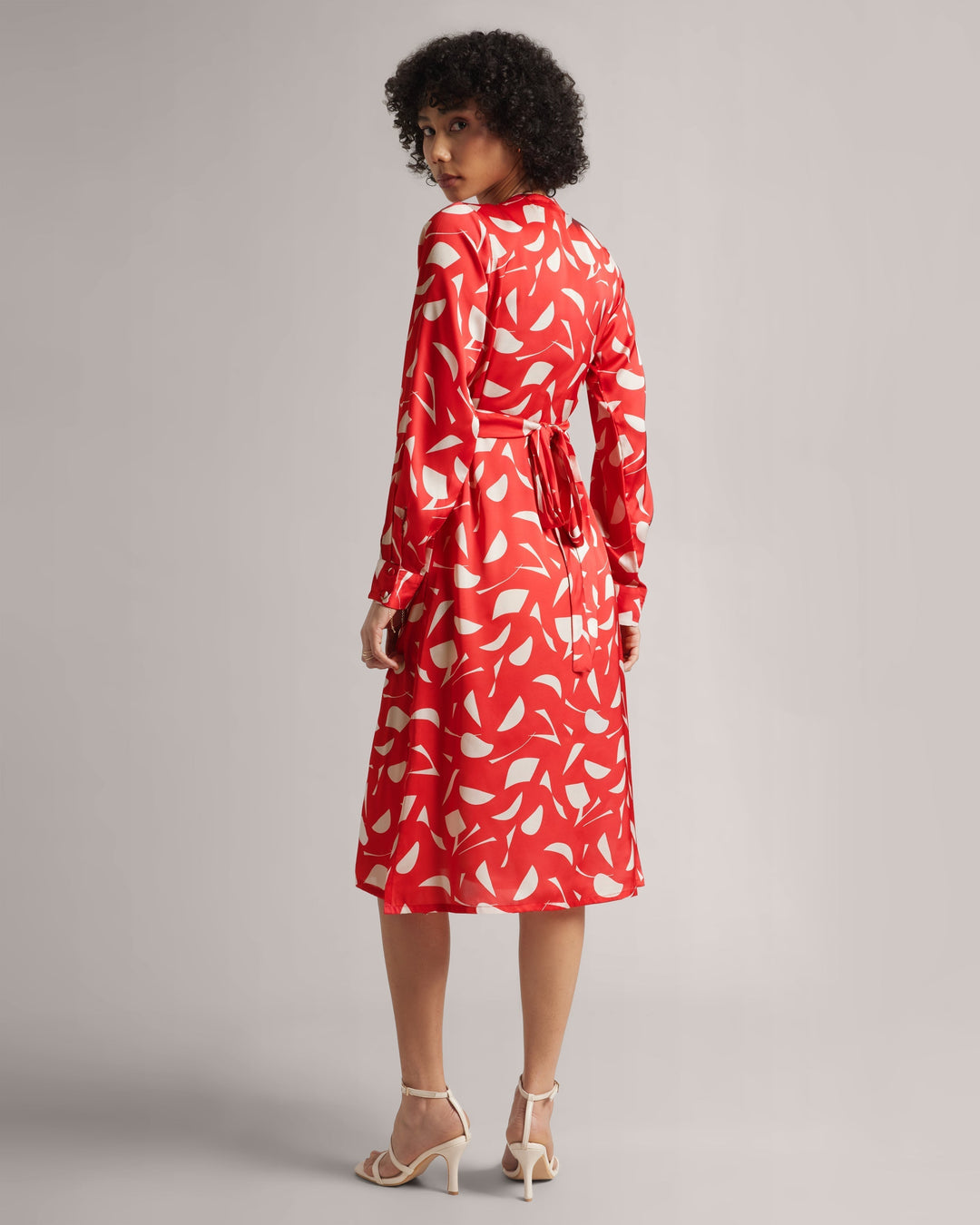 Red Abstract Print Wrap Dress With Side Slit  - By Janasya