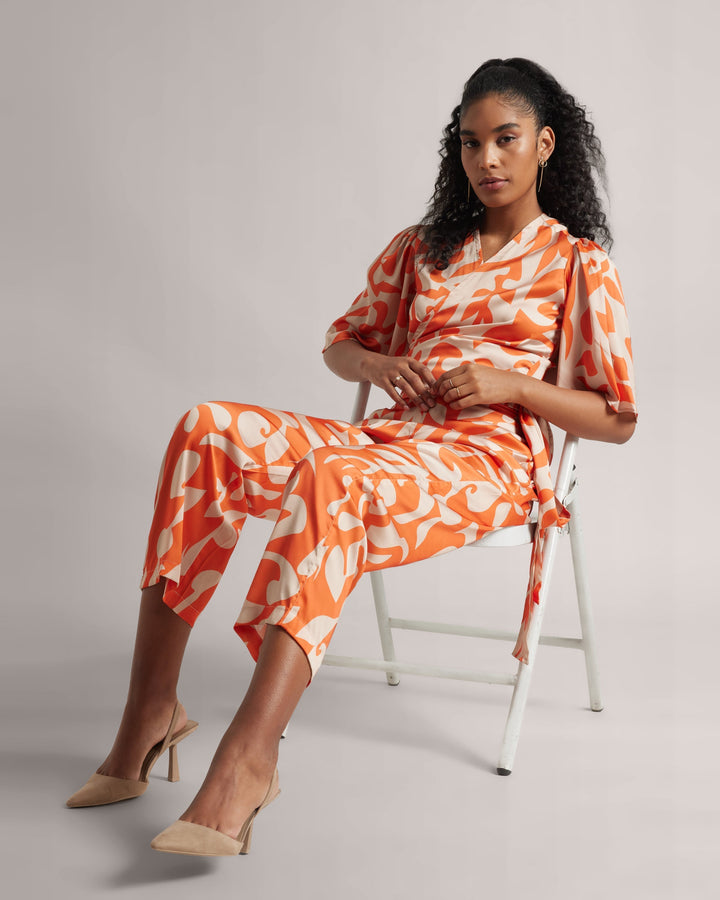 Abstract Print Orange Co-Ord Set with Side Tie-Up  - By Janasya